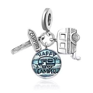 NWOT Happy Camper Camping Dangle Charm Sterling Silver 925